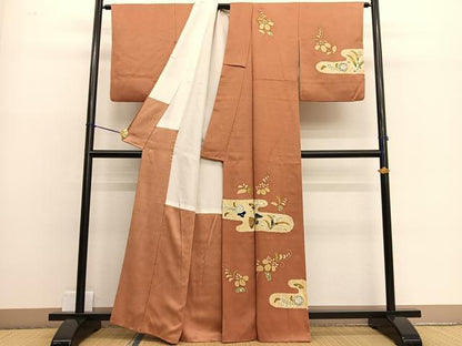 平和屋着物■訪問着 手描き 駒刺繍 飛鶴花文 正絹 逸品 BAAW3178hv