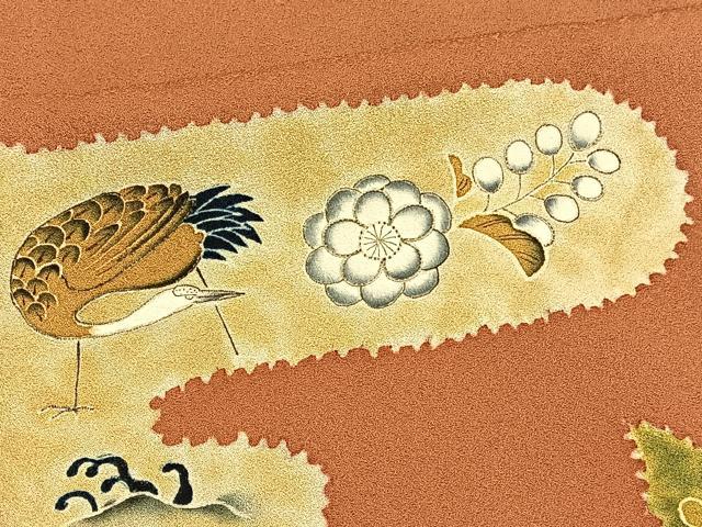 平和屋着物■訪問着 手描き 駒刺繍 飛鶴花文 正絹 逸品 BAAW3178hv