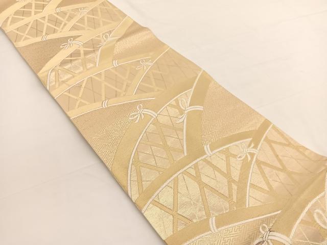 平和屋着物◎西陣 六通柄袋帯 唐織 紗綾形籬文 金糸 正絹 逸品 未使用 BAAW3221hv