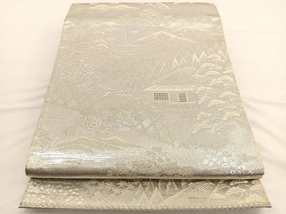 平和屋着物◎六通柄袋帯 唐織 名所風景文 プラチナ銀箔二重織 正絹 逸品 BAAW3225hv