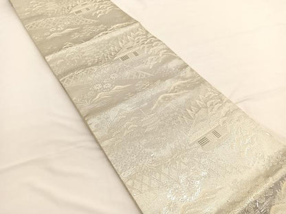平和屋着物◎六通柄袋帯 唐織 名所風景文 プラチナ銀箔二重織 正絹 逸品 BAAW3225hv