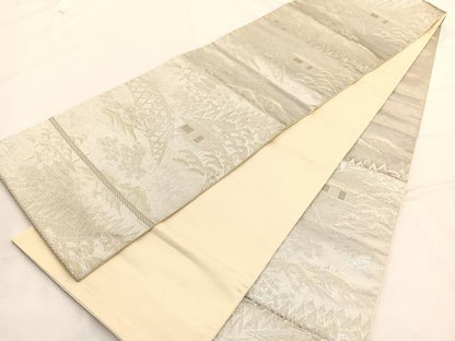 平和屋着物◎六通柄袋帯 唐織 名所風景文 プラチナ銀箔二重織 正絹 逸品 BAAW3225hv