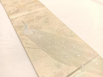 平和屋着物◎六通柄袋帯 唐織 手織錦 幻想孔雀花梅文 銀糸 正絹 逸品 BAAW3235hv