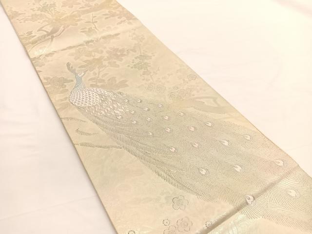 平和屋着物◎六通柄袋帯 唐織 手織錦 幻想孔雀花梅文 銀糸 正絹 逸品 BAAW3235hv