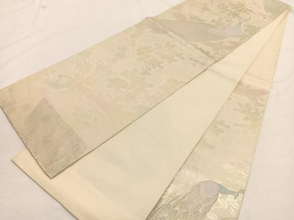 平和屋着物◎六通柄袋帯 唐織 手織錦 幻想孔雀花梅文 銀糸 正絹 逸品 BAAW3235hv