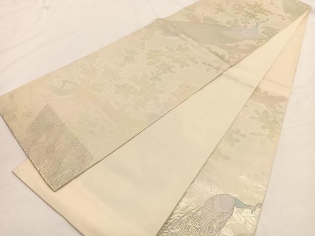 平和屋着物◎六通柄袋帯 唐織 手織錦 幻想孔雀花梅文 銀糸 正絹 逸品 BAAW3235hv