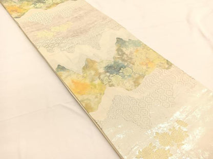 平和屋着物◎六通柄袋帯　流水菊文　金銀糸　正絹　逸品　BAAW3245hv