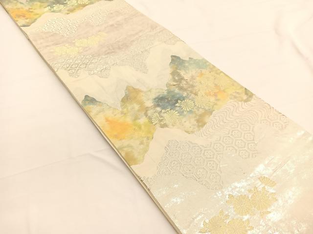 平和屋着物◎六通柄袋帯　流水菊文　金銀糸　正絹　逸品　BAAW3245hv