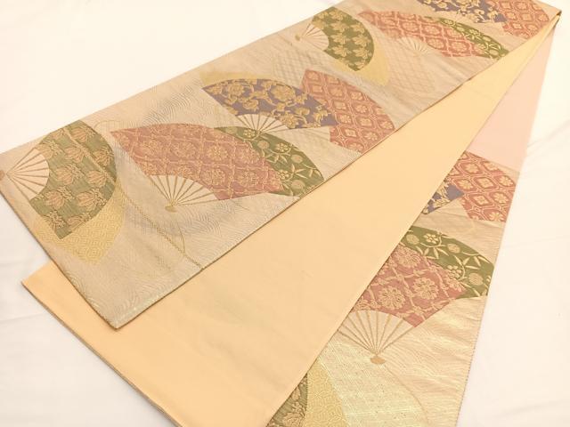 平和屋着物◎六通柄袋帯 扇面有職花文 金糸 正絹 逸品 BAAW3249hv