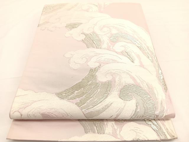 平和屋着物◎六通柄袋帯　唐織　立波文　銀糸　正絹　逸品　BAAW3252hv