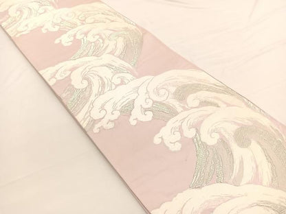 平和屋着物◎六通柄袋帯　唐織　立波文　銀糸　正絹　逸品　BAAW3252hv