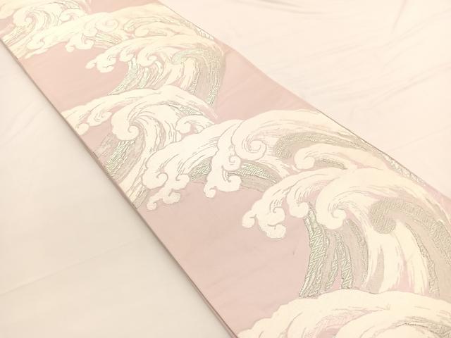 平和屋着物◎六通柄袋帯　唐織　立波文　銀糸　正絹　逸品　BAAW3252hv