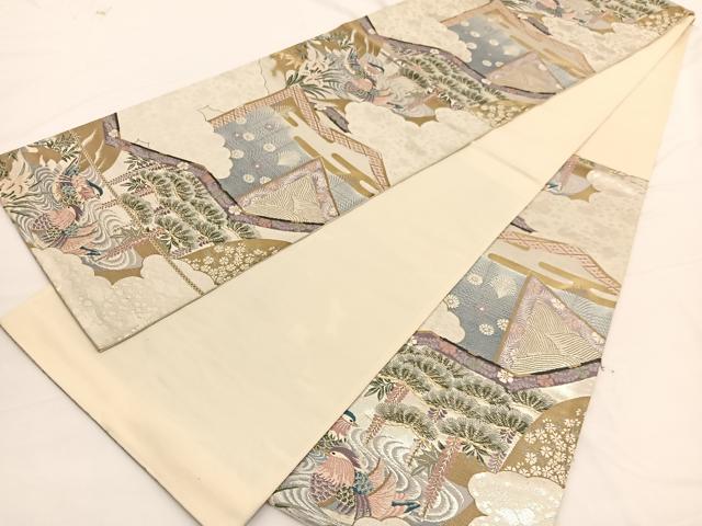 平和屋着物◎六通柄袋帯　唐織　日本屏風絵　山水四季花鳥図　伝雪舟　金銀糸　正絹　逸品　BAAW3255hv