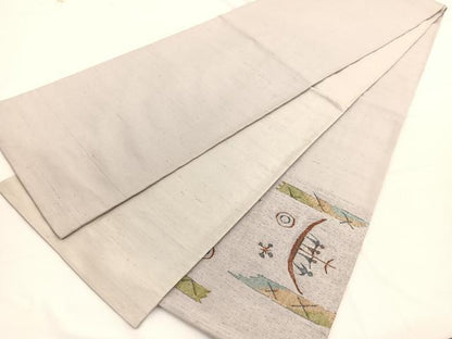 平和屋着物◎太鼓柄袋帯　紬地　すくい織　渡船　正絹　逸品　BAAW3256hv