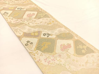 平和屋着物◎六通柄袋帯　唐織　菱天井道長花蝶文　金糸　正絹　逸品　BAAW3259hv