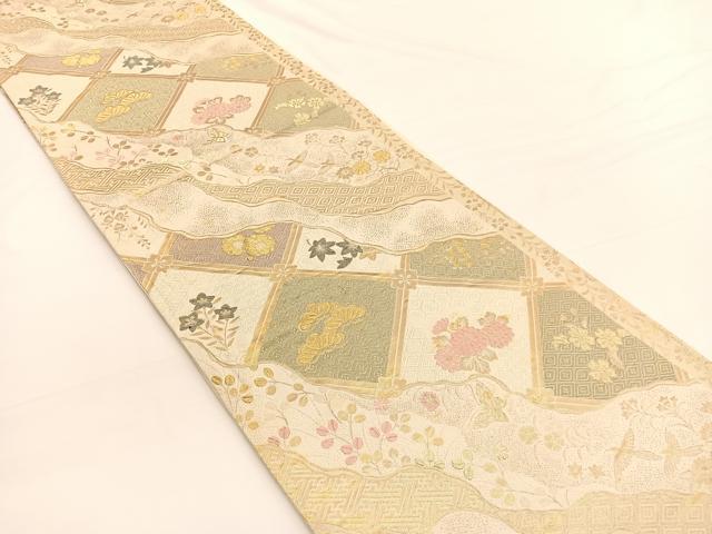平和屋着物◎六通柄袋帯　唐織　菱天井道長花蝶文　金糸　正絹　逸品　BAAW3259hv