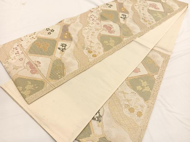 平和屋着物◎六通柄袋帯　唐織　菱天井道長花蝶文　金糸　正絹　逸品　BAAW3259hv
