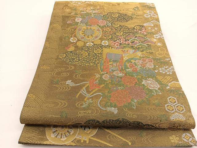 平和屋着物◎六通柄袋帯　修学院ロマン　清水献上文　金糸　正絹　逸品　BAAW3264hv