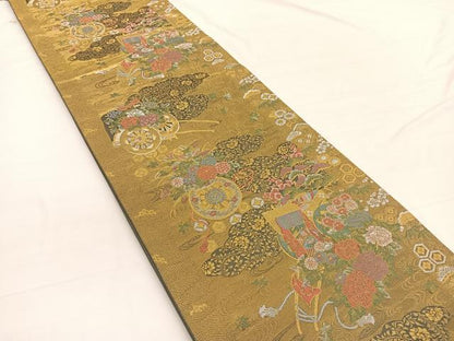平和屋着物◎六通柄袋帯　修学院ロマン　清水献上文　金糸　正絹　逸品　BAAW3264hv
