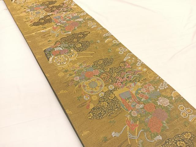 平和屋着物◎六通柄袋帯　修学院ロマン　清水献上文　金糸　正絹　逸品　BAAW3264hv