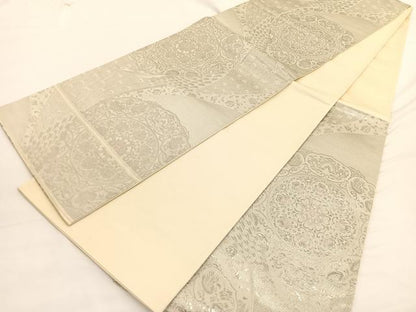 平和屋着物◎六通柄袋帯　レジール華文　プラチナ箔　九百錦　正絹　逸品　BAAW3272hv
