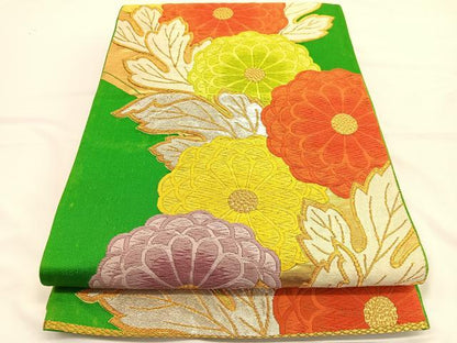 平和屋着物◎六通柄袋帯　唐織　菊　金銀糸　正絹　逸品　BAAW3274hv
