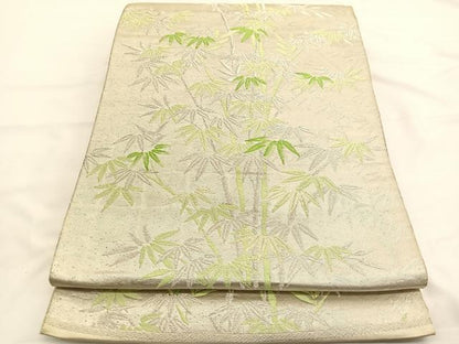 平和屋着物◎六通柄　京袋帯　唐織　笹竹文　銀糸　正絹　逸品　BAAW3275hv