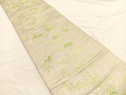 平和屋着物◎六通柄　京袋帯　唐織　笹竹文　銀糸　正絹　逸品　BAAW3275hv