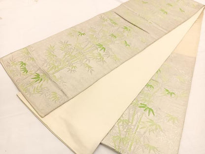 平和屋着物◎六通柄　京袋帯　唐織　笹竹文　銀糸　正絹　逸品　BAAW3275hv