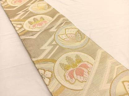 平和屋着物◎六通柄袋帯　唐織　松皮菱蝶桐丸文　金銀糸　正絹　逸品　BAAW3281hv