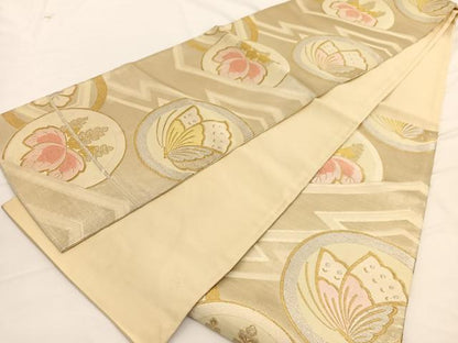 平和屋着物◎六通柄袋帯　唐織　松皮菱蝶桐丸文　金銀糸　正絹　逸品　BAAW3281hv