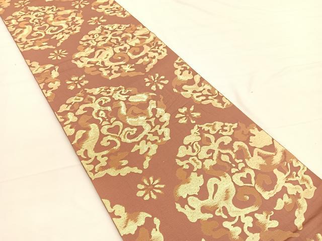 平和屋着物◎六通柄　本袋帯　向かい鳥花唐草文　金糸　正絹　逸品　BAAW3282hv