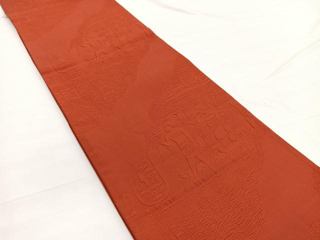 平和屋着物◎六通柄袋帯　ふくれ織　エジプト壁画文様　緋色　正絹　逸品　BAAW3283hv