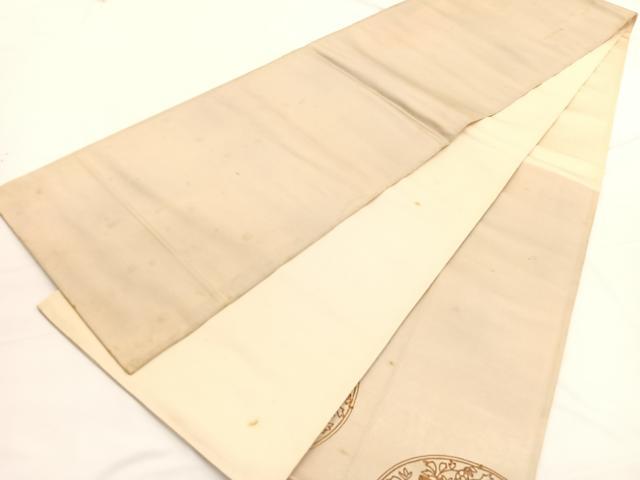 平和屋着物◎太鼓柄袋帯　総駒刺繍　花鳥丸文　金糸　引箔　正絹　逸品　BAAW3285hv