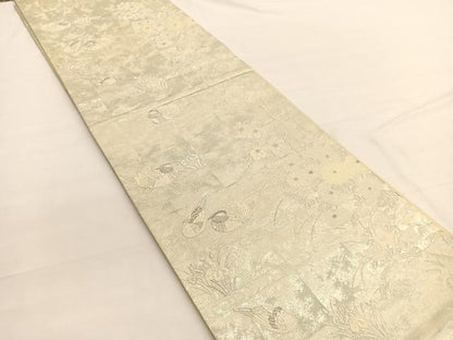 平和屋着物◎六通柄袋帯　唐織　鴛鴦籬花文　銀糸　正絹　逸品　BAAW3286hv