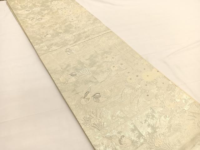 平和屋着物◎六通柄袋帯　唐織　鴛鴦籬花文　銀糸　正絹　逸品　BAAW3286hv