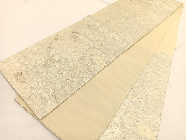 平和屋着物◎六通柄袋帯　唐織　鴛鴦籬花文　銀糸　正絹　逸品　BAAW3286hv