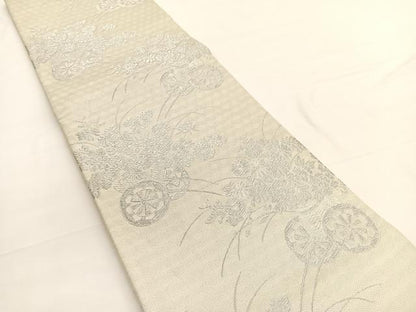 平和屋着物◎六通柄袋帯　花車文　銀糸　正絹　逸品　BAAW3289hv