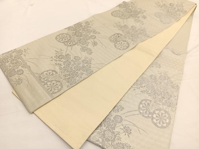 平和屋着物◎六通柄袋帯　花車文　銀糸　正絹　逸品　BAAW3289hv