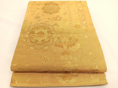 平和屋着物◎佐賀錦 六通柄袋帯 宝相華向かい鳥花文 金糸 正絹 逸品 BAAW3292hv