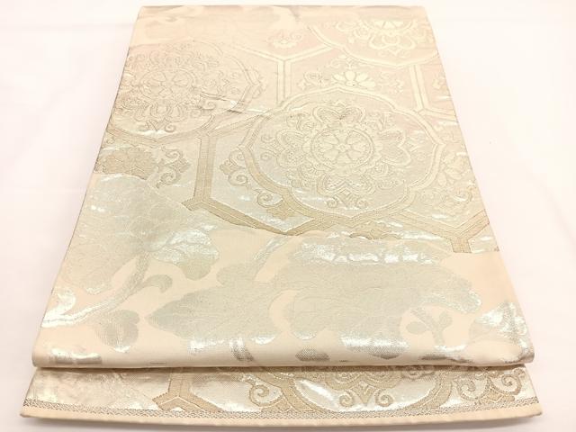 平和屋着物◎六通柄袋帯　光琳錦　毘沙門亀甲更紗花文　銀糸　正絹　逸品　BAAW3293hv