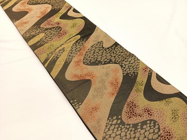 平和屋着物◎六通柄袋帯　石畳文様　金糸　正絹　逸品　BAAW3303hv