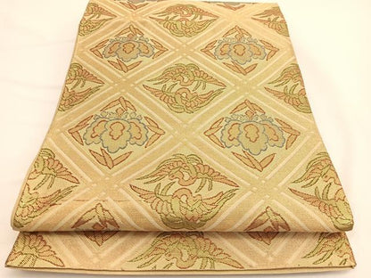 平和屋着物◎佐賀錦　六通柄袋帯　菱天井向かい鳳凰桐文　金糸　正絹　逸品　BAAW3305hv