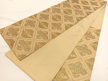 平和屋着物◎佐賀錦　六通柄袋帯　菱天井向かい鳳凰桐文　金糸　正絹　逸品　BAAW3305hv