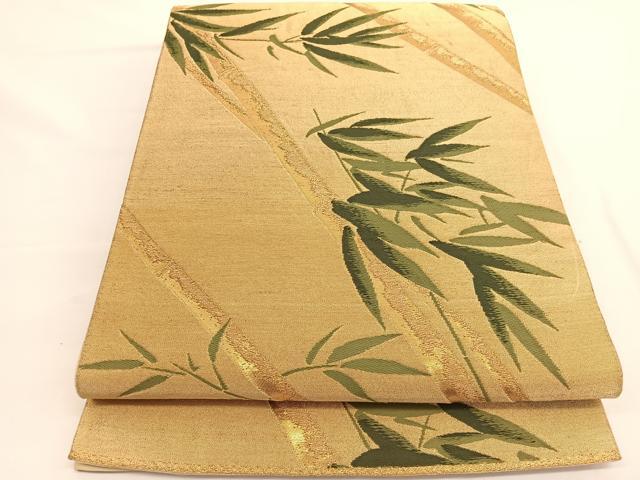 平和屋着物◎六通柄袋帯 唐織 笹竹文 金糸 正絹 逸品 BAAW3312hv