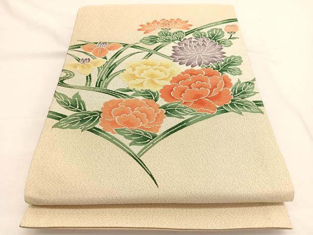 平和屋着物◎創作j 太鼓柄袋帯 牡丹花文 金銀糸 三越扱い 正絹 逸品 BAAW3315hv