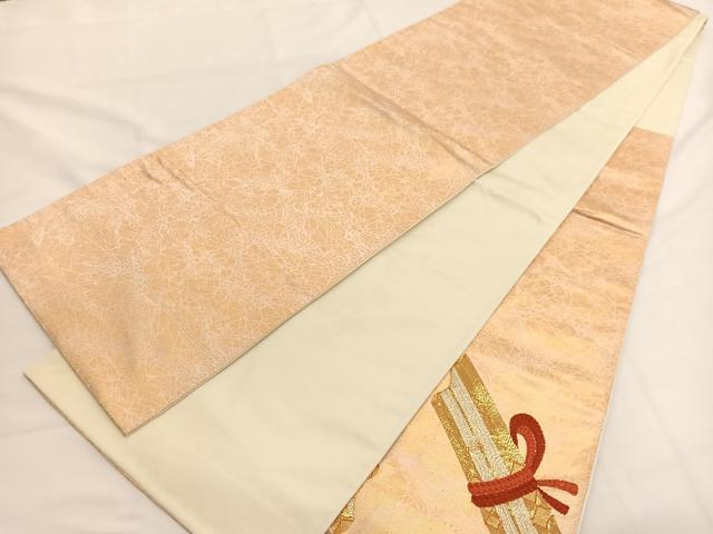 平和屋着物◎太鼓柄袋帯 駒刺繍 束ね竹文 金糸 引箔 正絹 逸品 BAAW3320hv