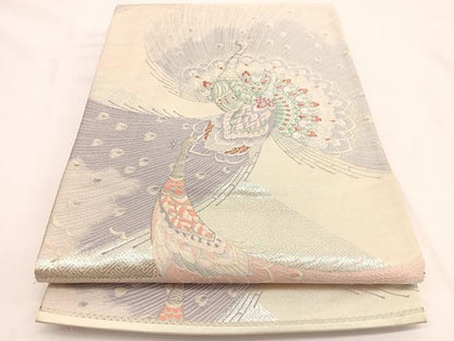 平和屋着物◎六通柄袋帯 唐織 孔雀 銀糸 正絹 逸品 BAAW3327hv
