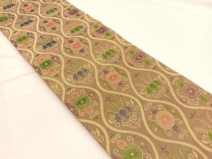 平和屋着物◎佐賀錦 六通柄袋帯 ふくれ織 立涌花文 金糸 正絹 逸品 BAAW3330hv