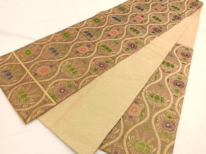 平和屋着物◎佐賀錦 六通柄袋帯 ふくれ織 立涌花文 金糸 正絹 逸品 BAAW3330hv